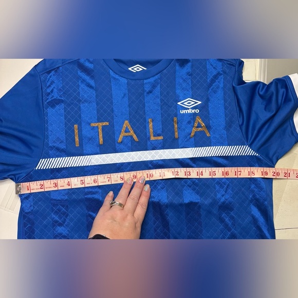 UMBRO Italia Men’s Crew Neck Striped Jersey T-Shirt Size Small Blue Italy - Picture 3 of 6